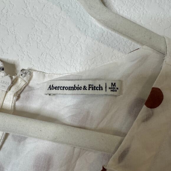 Abercrombie White Brown Polka Dot Puff Sleeve Mini Dress - Picture 9 of 13